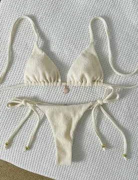 Conjunto de bikini sexy con decoración metálica y tela jacquard para mujer, para el verano M - Shein - FashionsVida
