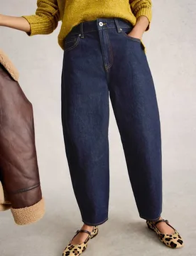 Mid Rise Barrel Ankle Grazer Jeans Dark Blue Denim female - White stuff - FashionsVida