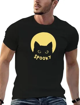 Black cat, creepy (spooky). Moon. Funny Halloween motif T-Shirt Large Size Casual Short Sleeve Top - Aliexpress - FashionsVida