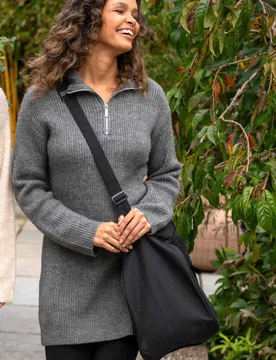Cosy Ribbed Half-Zip Mini Knitted Dress Charcoal female - Pour Moi - FashionsVida