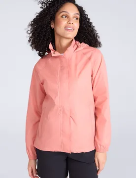 Pakka' Womens Packable Jacket Waterproof Breathable Adjustable Hood Rain Coat Coral Polyamide - Size 18 Uk - Mountain Warehouse - FashionsVida