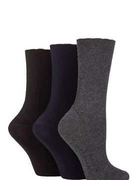 Women's 3 Pair Ribbed Bamboo Socks with Scallop Top Black / Navy / Charcoal 4-8 Ladies - Multi Coloured - Size: Small - ELLE - FashionsVida