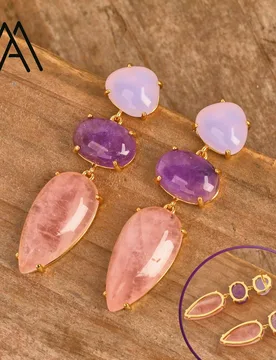 Natural Rose Quartz Women's Earrings Gemstone Pendant Earring Elegant Fashion Gold-plated Jewelry Wedding Jewel Gifts for Girls - Aliexpress - FashionsVida