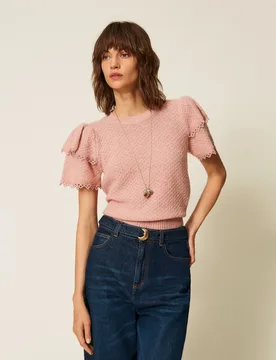 Pull ras-du-cou avec volants - TWINSET - FashionsVida