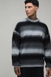 Herren Großer Entspannter Ombré Gestrickter Pullover Charcoal Größe Medium