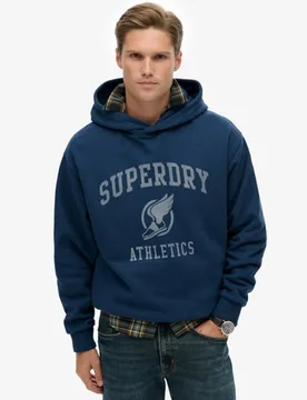 Superdry Herren Baumwolle Grafischer Druck Übergroßes Athletic Kapuzenpullover Im Vintage-Look, Blau & Grau, Größe: L - 79.99 - FashionsVida