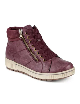 Women's Lace Up Boots With Side Zip in Burgundy Size: 6 - Burgundy - Size: 6 - Pavers - FashionsVida