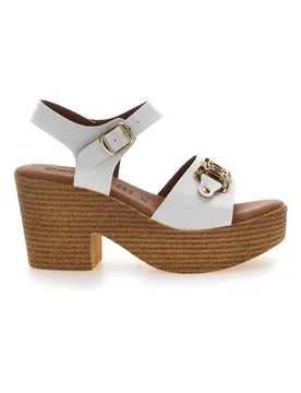 Sandali Bianchi con Fibbia Oro e Tacco A Blocco 10 37 - PRIMA RIGA - FashionsVida