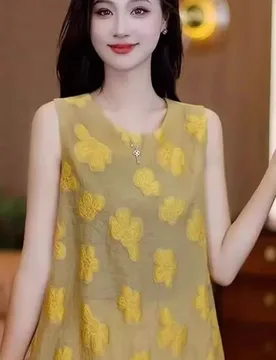 Yellow Floral Embroidered Sleeveless Loose A-Line Mini Dress Summer Casual Women's Chiffon Vest Top - Aliexpress - FashionsVida