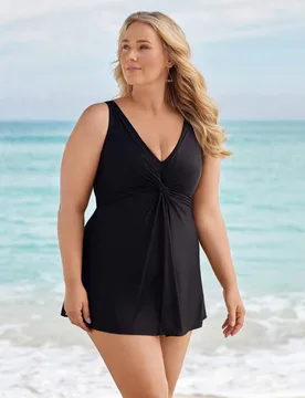 Marais Underwired Non-Padded Firm Tummy Control Smoothing V-Neck Swim Dress Black female - Miraclesuit - FashionsVida