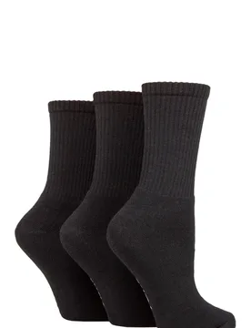 Women's 3 Pair SOCKSHOP 100% Recycled Plain Cotton Sports Socks Black 4-8 Ladies - Black - Size: Small - TORE - FashionsVida