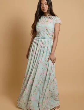 Women's Petite Cap Sleeve Mesh Maxi Dress in Blue Size: 12 - Blue - Size: 12 - OASIS - FashionsVida