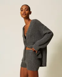 Short en maille de laine mélangée avec strass