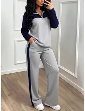 Conjunto casual de mujer, blusa suelta con cuello y pantalones de pierna ancha, conjunto de 2 piezas, elegante para otoño/invierno y primavera M - Shein - FashionsVida