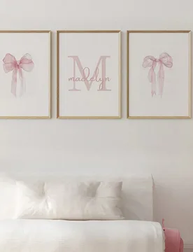 Piezas de arte de pared personalizado con estampado de lazo, póster de lienzo personalizable, disponible en diseño de mariposa rosa, azul, amarillo, - Shein - FashionsVida