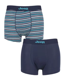 Mens 2 Pack Plain and Fine Striped Fitted Bamboo Trunks Navy / Turquoise Small - Multi Coloured - Size: Small - Jeep - FashionsVida