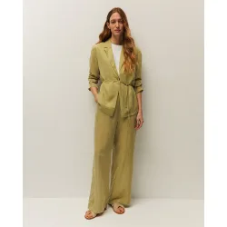 Pantalones anchos de mujer en tejido cupro y bolsillos laterales