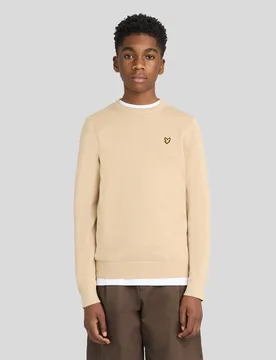 Kids Cotton Crew Neck Jumper Sand Storm - Lyle & Scott - FashionsVida