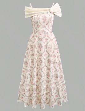 Vestido de línea A con hombros descubiertos, estampado floral y bloques de color para adolescentes 16Y - Shein - FashionsVida