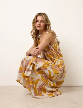 Leaf Print Dress - S/M / LEMON - female - Blue Vanilla - FashionsVida