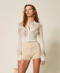 Pull chemise en lin mélangé floral