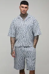 Herren Großes Gebürstetes Bouclé Übergroßes Hemd & Entspannte Shorts Set Größe XL