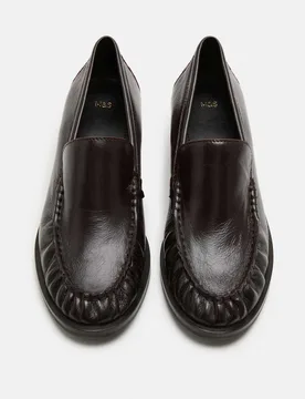 Leather Ruched Block Heel Loafers Wine female - M&S - FashionsVida