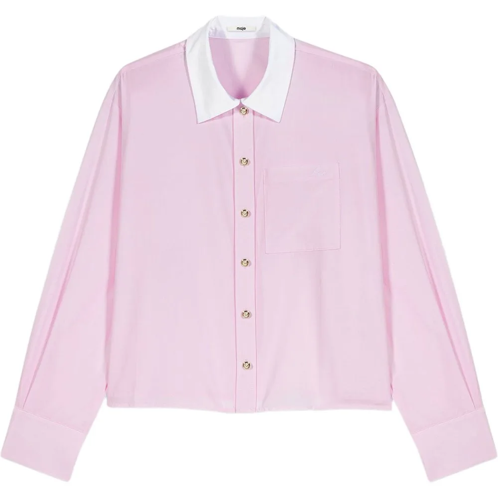 Camisa de mujer corta con cuello en contraste - Maje - FashionsVida