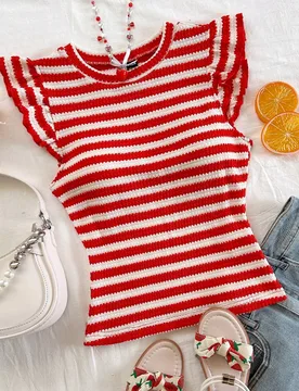 Camisa informal de volantes a rayas con estilo elegante, bohemio y tropical, ideal para eventos como vacaciones, boda en la playa, graduación, Día d - Shein - FashionsVida
