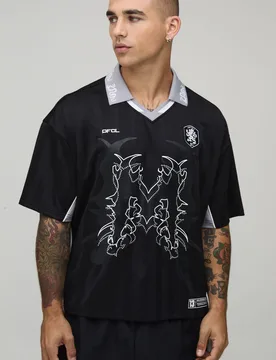 Mens Oversized Grunge Varsity Rhinestone Mesh V Neck T-Shirt - Black - Size X-Large - boohooMAN - FashionsVida