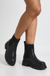 Womens Cleated Sole Chelsea Boots - Black