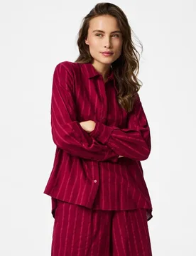 Camisa de manga larga de lino y rayas de mujer - Pieces - FashionsVida