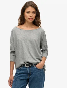 Superdry Damen Langärmeliges Oberteil aus Jersey Grau - Größe: 40 - 29.99 - FashionsVida