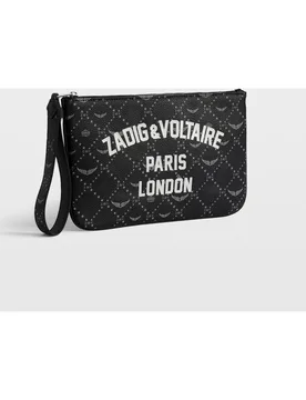 Zadig & Voltaire - Cartera pequeña resort de mujer de lona revestida con monograma y cierre de cremallera - Zadig & Voltaire - FashionsVida