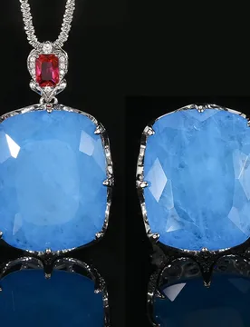 Large Cushion Cut Blue Stone Necklace Adjustable Ring Red Accent Statement Jewelry for Women Big Blue Gem Cocktail Party Gift - Aliexpress - FashionsVida