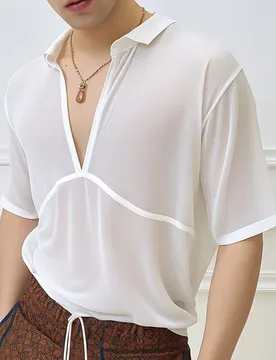 Summer Deep V T-shirt Short sleeved Elastic Bottom Shirt for Men's New Versatile Loose T-shirt - Aliexpress - FashionsVida