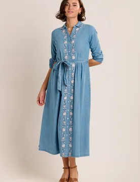 Viviana Womens Embroidered Denim Maxi Dress - - Size: 20 - Brakeburn - FashionsVida