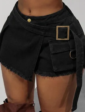 Falda pantalón de cargo de mezclilla con diseño de hebilla para mujer de talla grande 3XL - Shein - FashionsVida