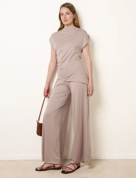 Soft Jersey Asymmetric Hem Set - S/M / MOCHA - female - Blue Vanilla - FashionsVida