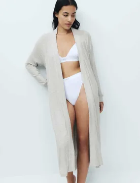 Modal Rich Ribbed Long Wrap Grey female - M&S - FashionsVida