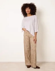 Womens Floral Printed Flared Jeans - Stone - Size X-Large