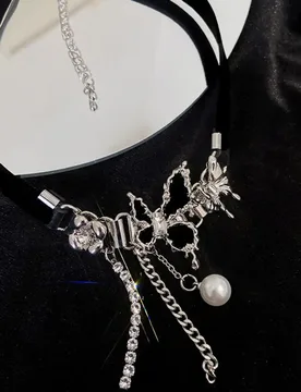 Black Choker Necklace Women’s Faux Pearl Choker Necklace Butterfly Charm Tassel Pendant Hollow Chain Punk Style Adjustable - Aliexpress - FashionsVida