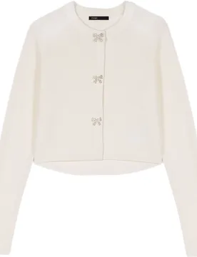 Chaqueta de punto de mujer de lana acanalada con botones lazo strass - Maje - FashionsVida