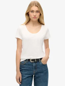 Superdry Damen Studios T-shirt mit Tiefem Ausschnitt Weiß - Größe: 38 - 29.99 - FashionsVida