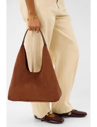 Suedette Slouch Shoulder Bag Tan female