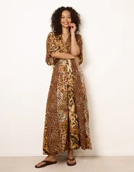 Animal Print Wide Leg Cross Over Jumpsuit - S/M / ANIMAL - female