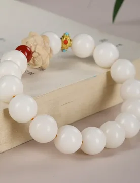 White Jade Bodhi Beaded Bracelet with Boxwood Lotus Carving Unisex Single Circle Round Bead Wristband Gifts - Aliexpress - FashionsVida