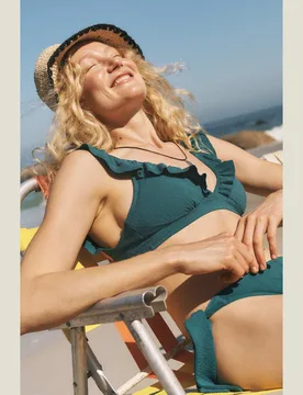 Ruffle V-Neck Bikini Top Teal female - Monsoon - FashionsVida