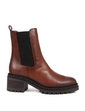 Leather Chelsea Block Heel Ankle Boots Brown female - Jones Bootmaker - FashionsVida