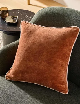 Bailey Brushed Cotton Velvet Piped Cushion Natural Mix - MADE - FashionsVida
